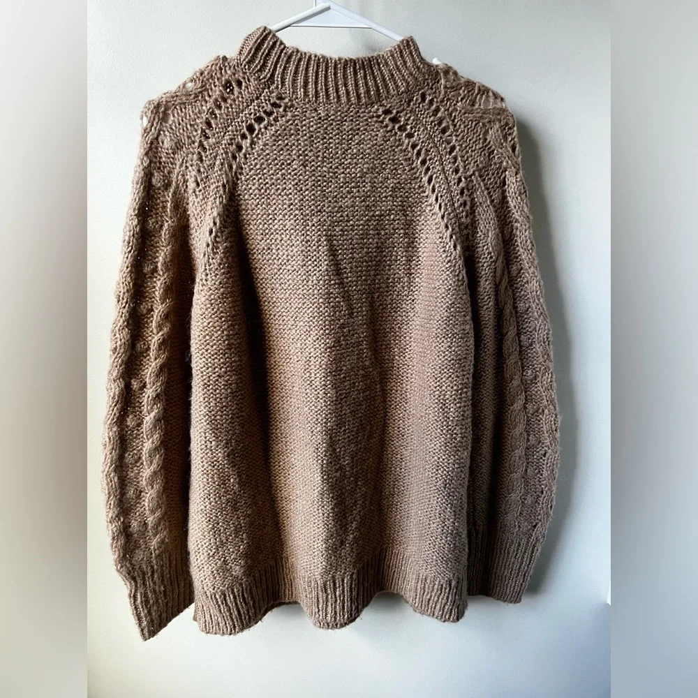 J CREW Cabled Aran Neutral Sweater Bobbles Alpaca Wool Blend Cozy Popcorn Soft S